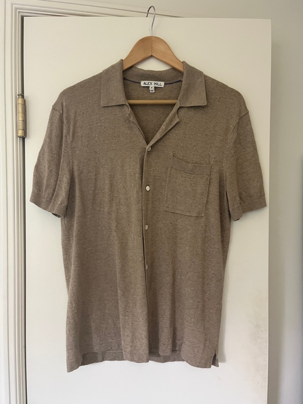 Alex Mill Short-Sleeve Button Polo in Taupe Brown